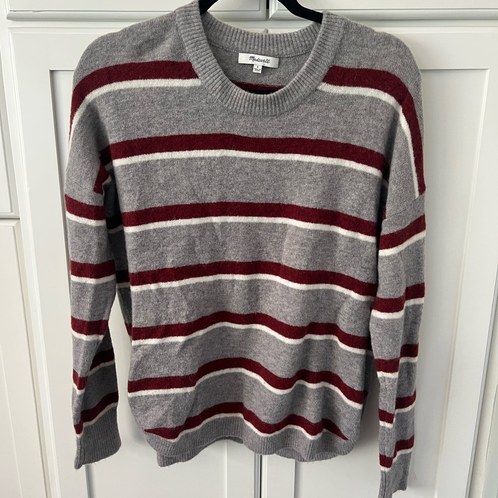 Madewell Heather Gray and Deep Red Knit Top